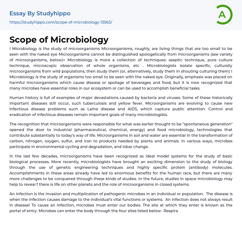 Scope of Microbiology Essay Example
