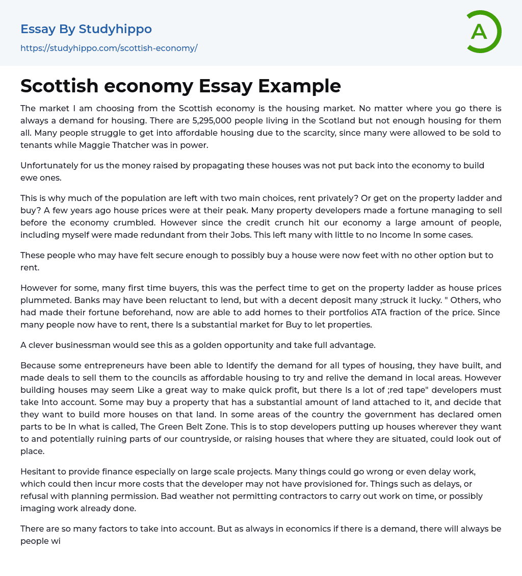 Scottish economy Essay Example