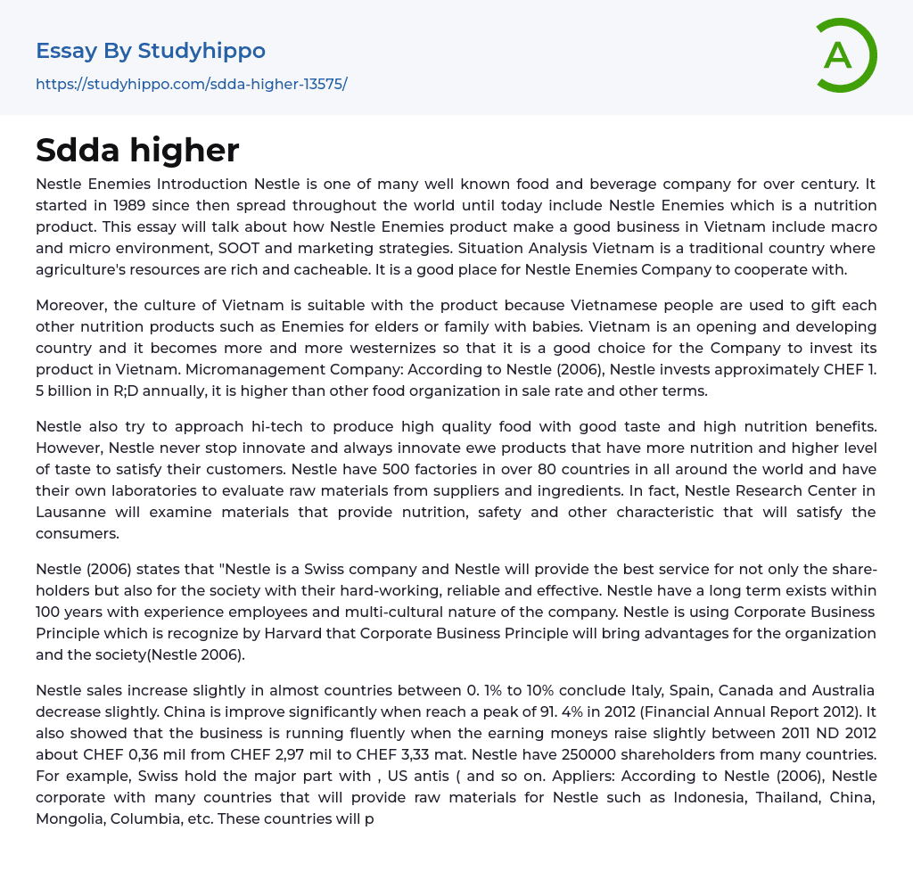 Sdda higher Essay Example
