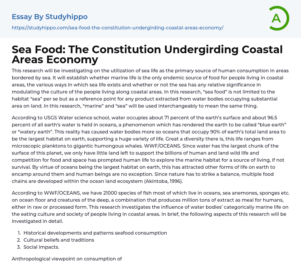 Sea Food: The Constitution Undergirding Coastal Areas Economy Essay Example