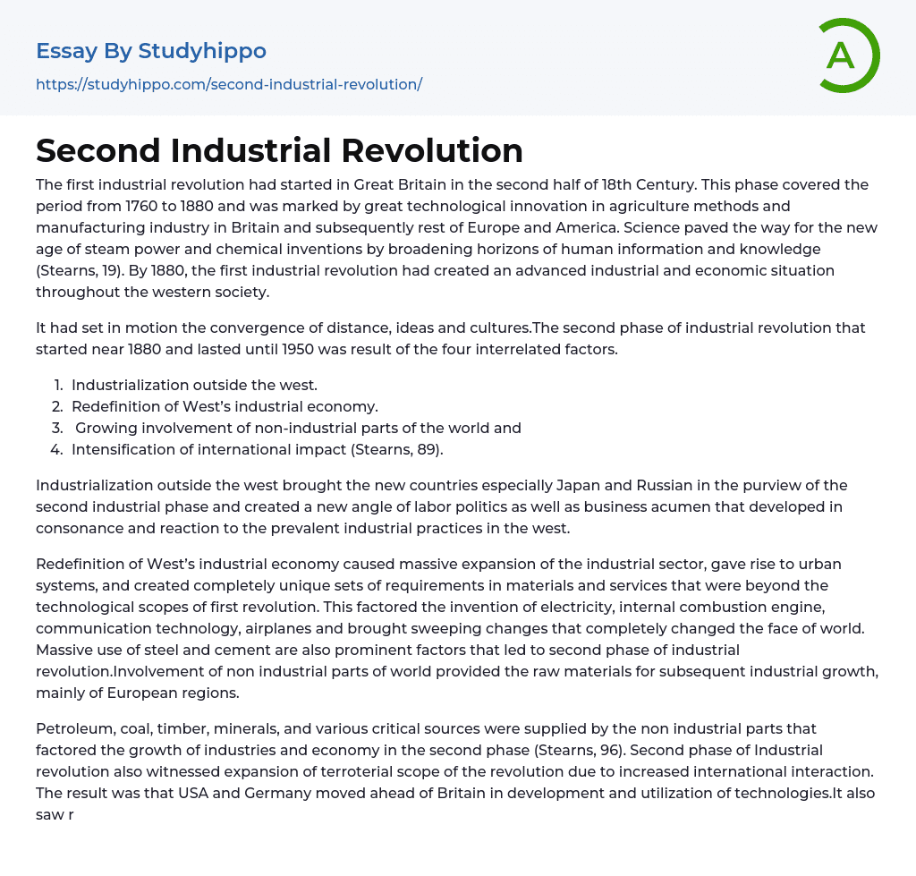 Second Industrial Revolution Essay Example