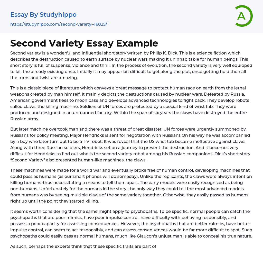 Second Variety Essay Example