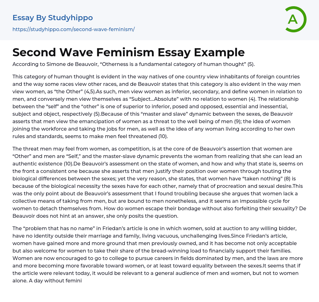 Second Wave Feminism Essay Example