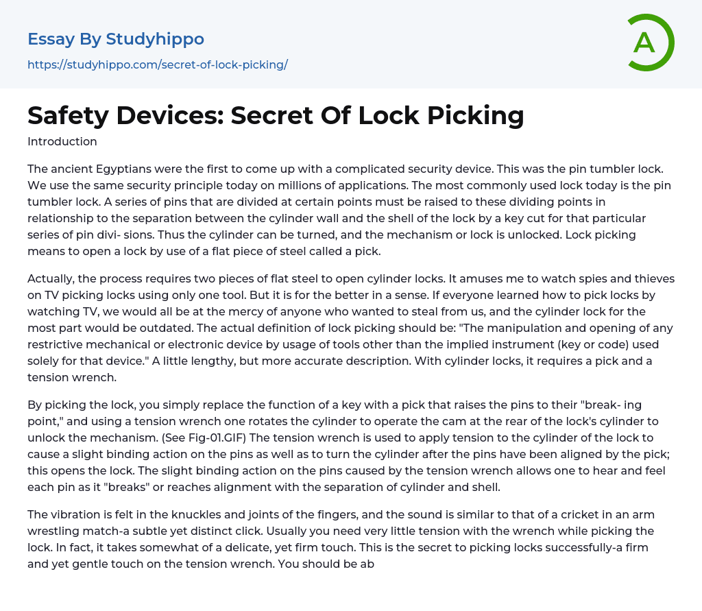 Safety Devices: Secret Of Lock Picking Essay Example