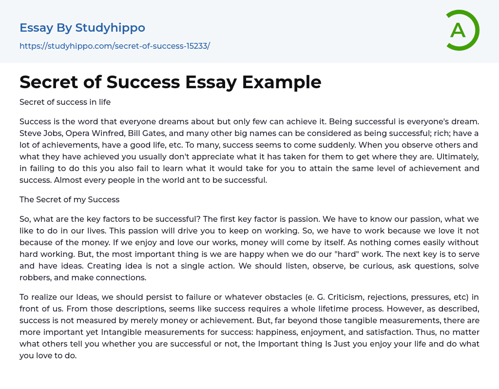 Secret of Success Essay Example