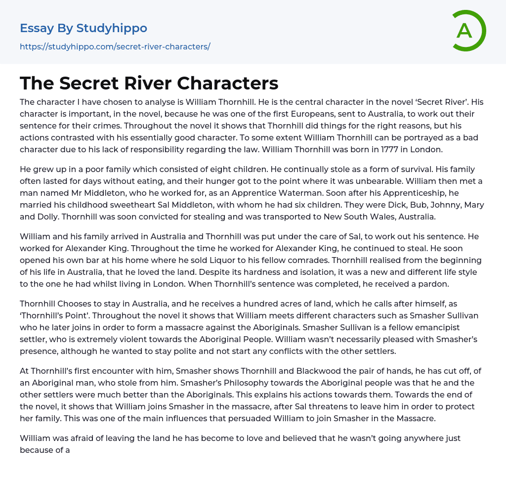 The Secret River Characters Essay Example