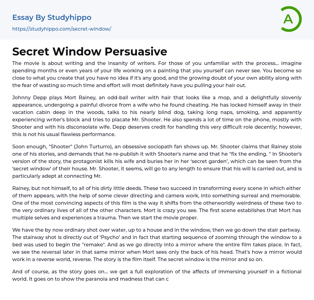 Secret Window Persuasive Essay Example