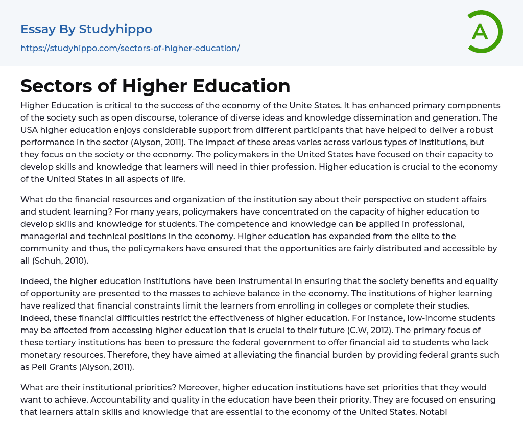 Sectors of Higher Education Essay Example