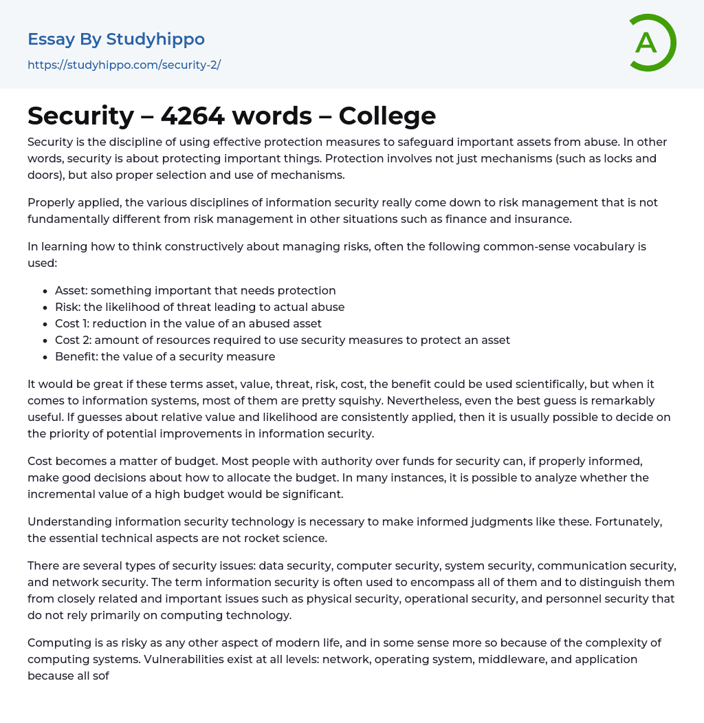 Security – 4264 words – College Essay Example
