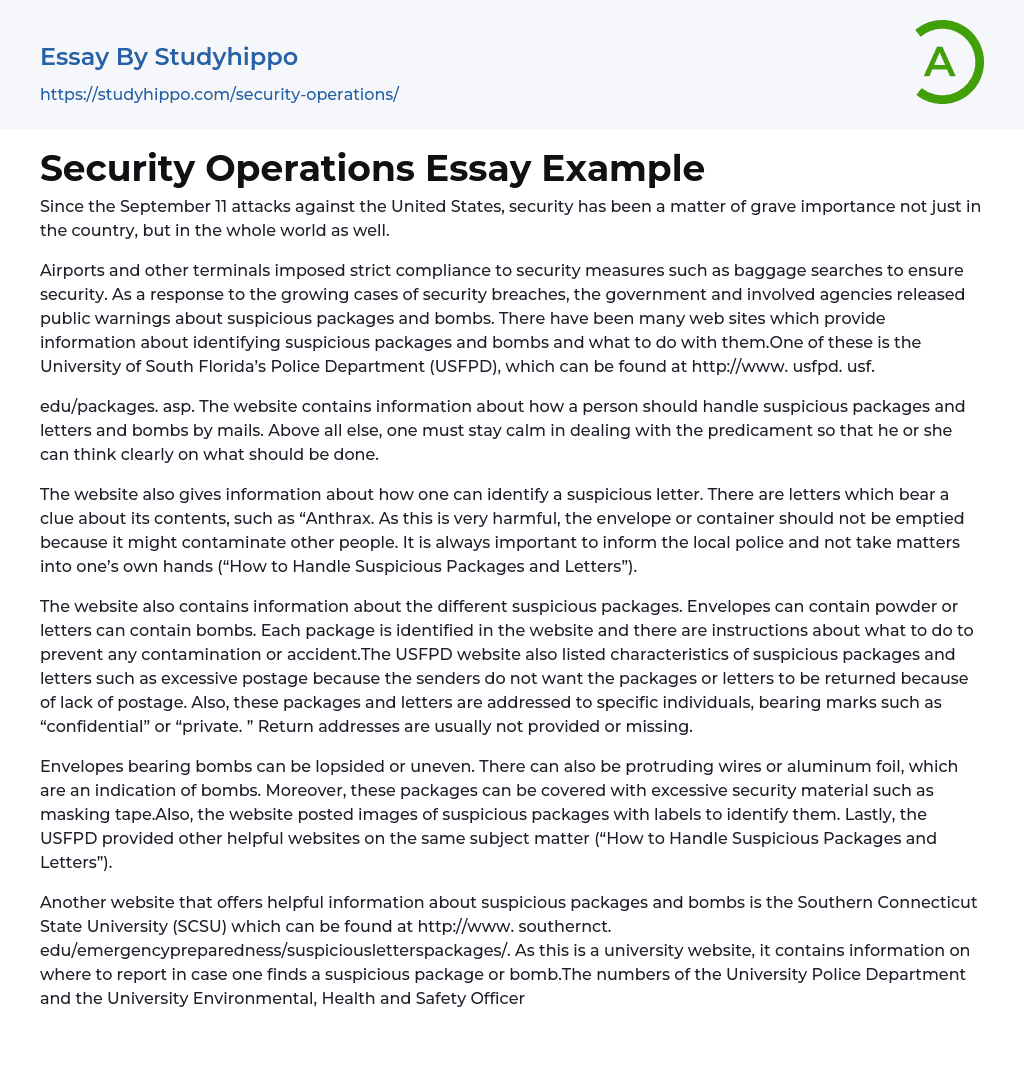 Security Operations Essay Example