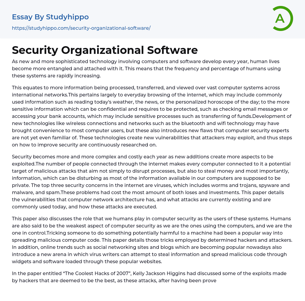 Security Organizational Software Essay Example