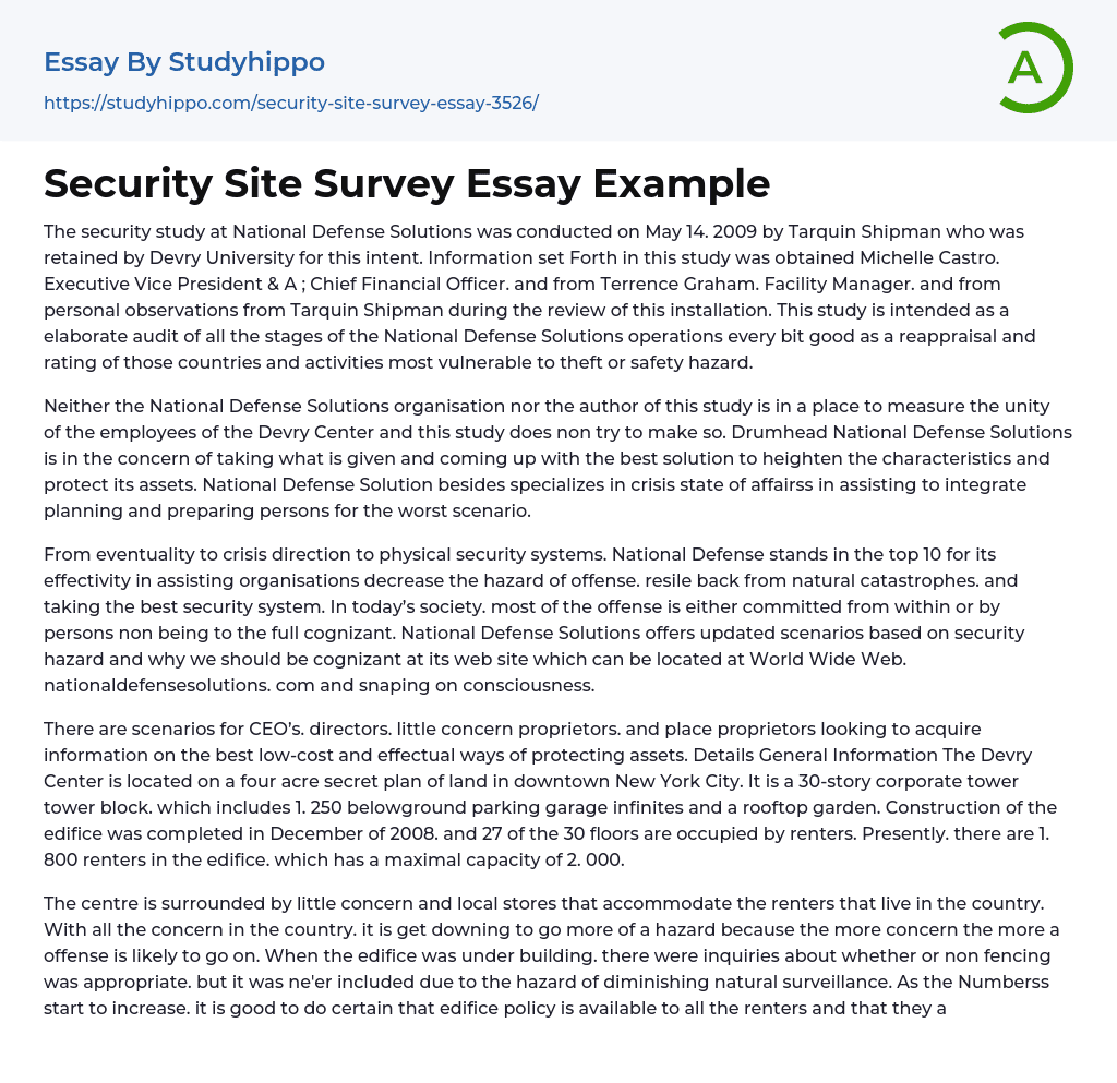 Security Site Survey Essay Example