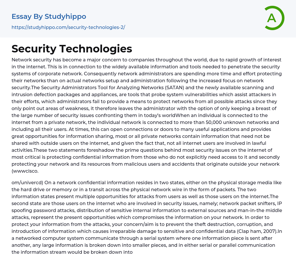 Security Technologies Essay Example
