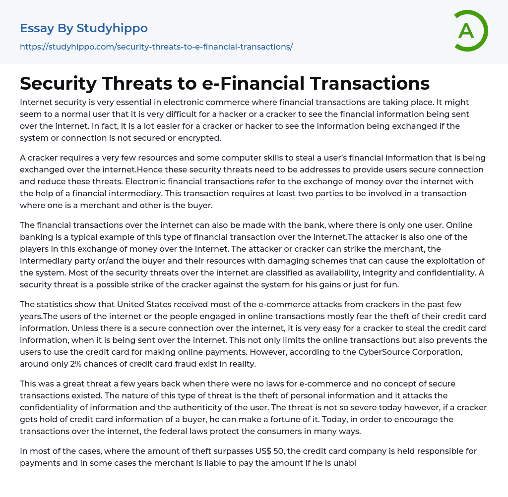 Security Threats to e-Financial Transactions Essay Example