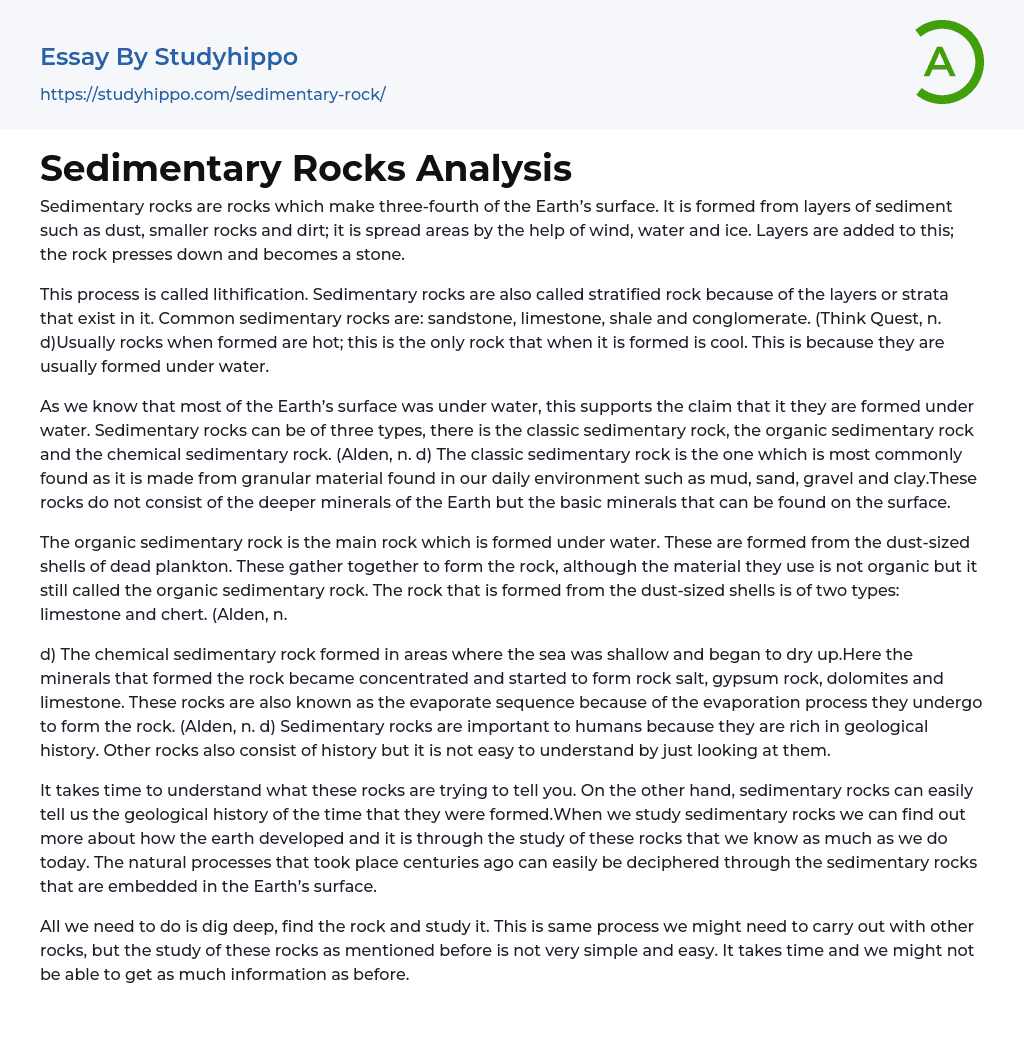 Sedimentary Rocks Analysis Essay Example