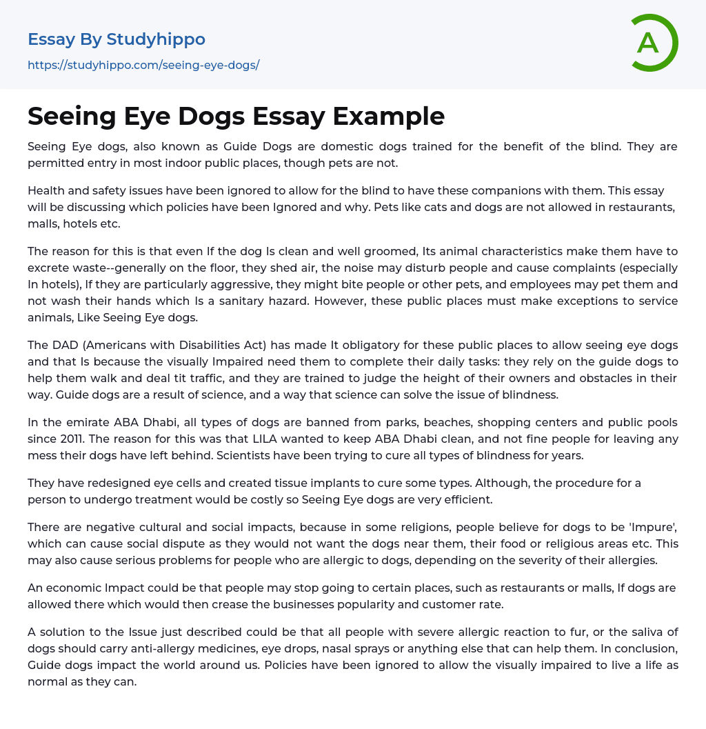 Seeing Eye Dogs Essay Example