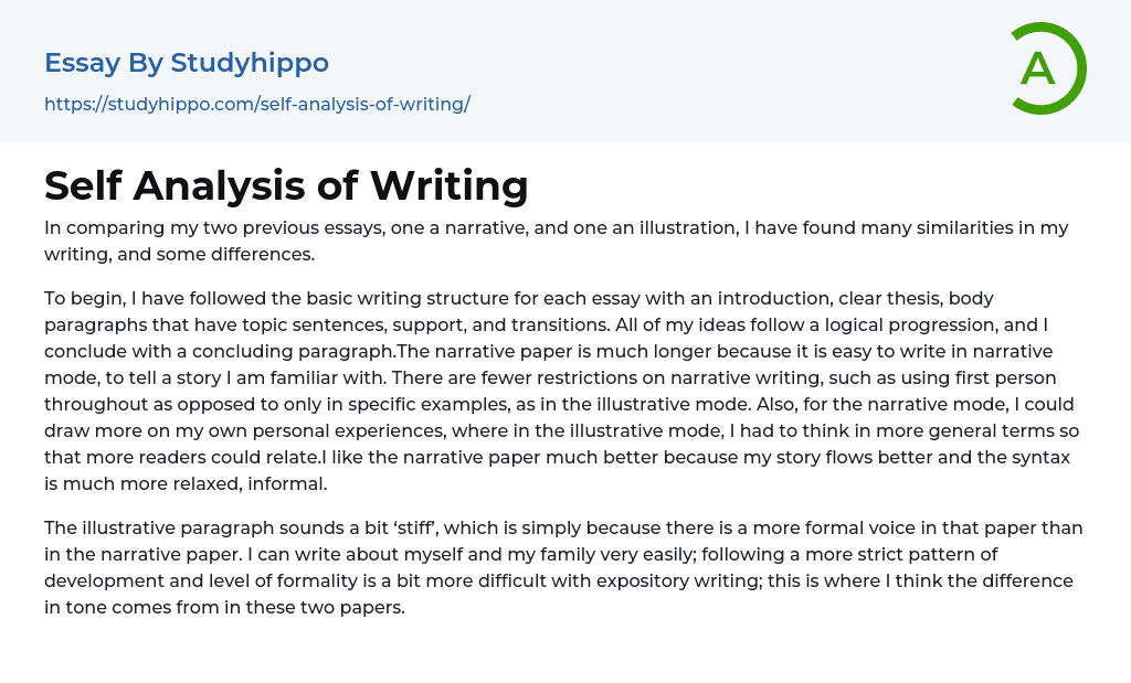 Self Analysis of Writing Essay Example