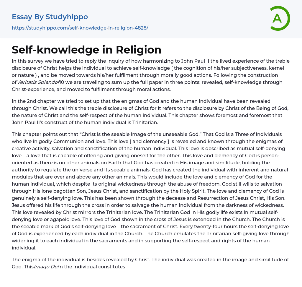 Self-knowledge in Religion Essay Example