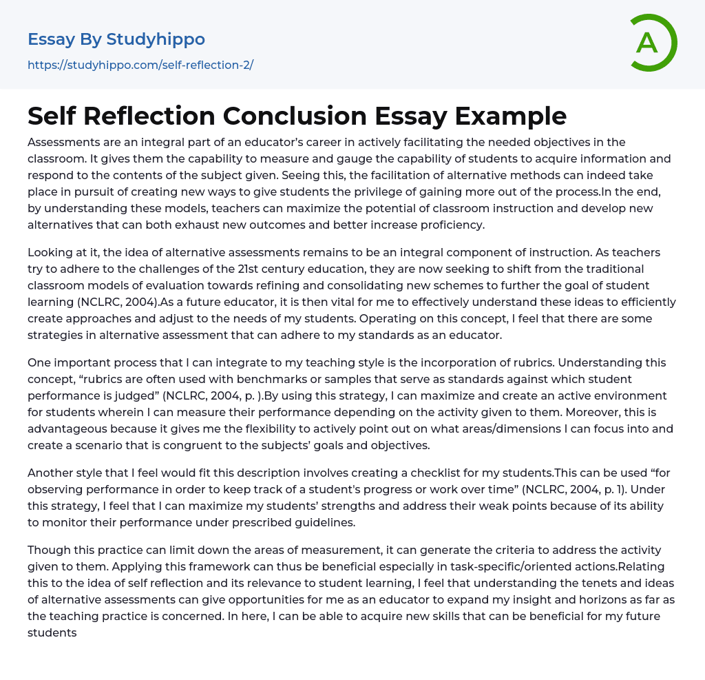 Self Reflection Conclusion Essay Example