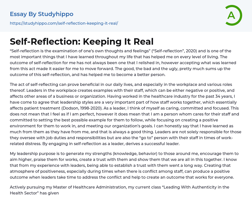 Self-Reflection: Keeping It Real Essay Example