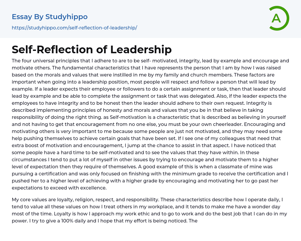 Self-Reflection of Leadership Essay Example