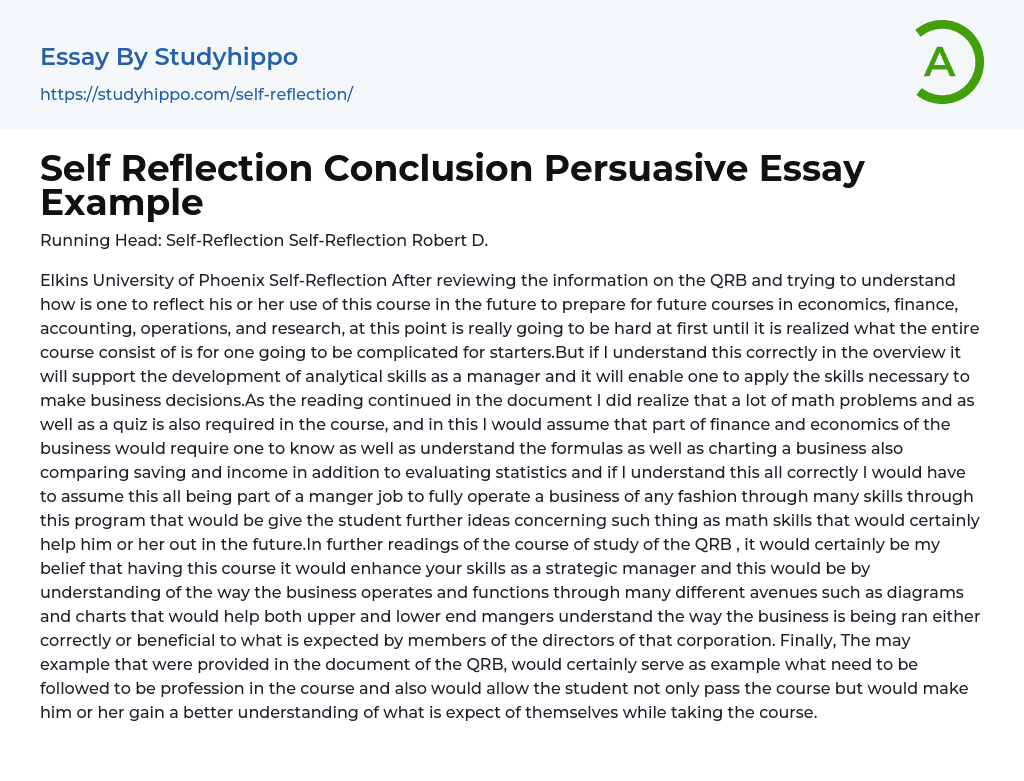 Self Reflection Conclusion Persuasive Essay Example
