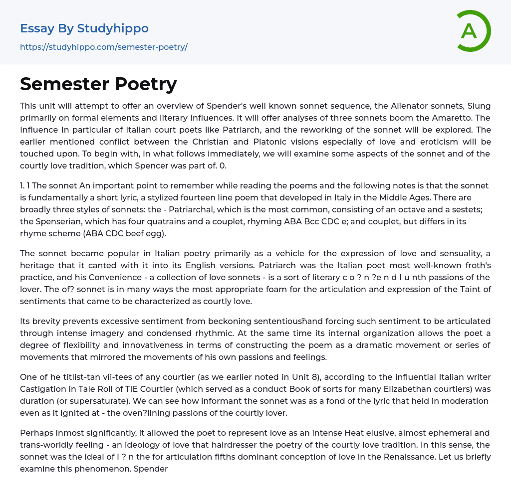 Semester Poetry Essay Example