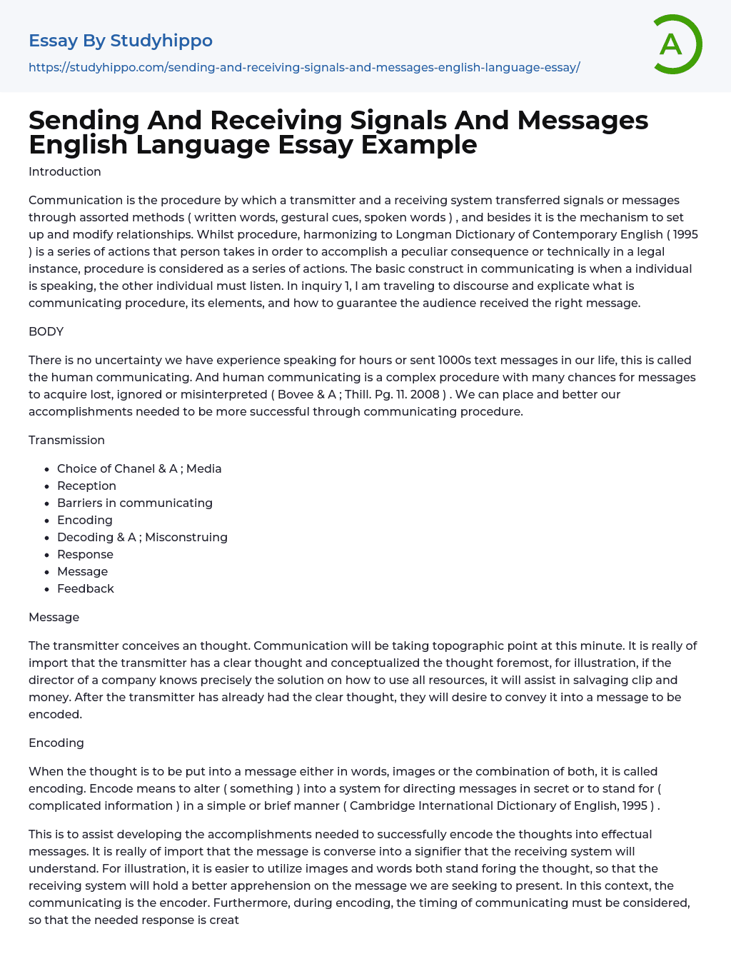 Sending And Receiving Signals And Messages English Language Essay Example
