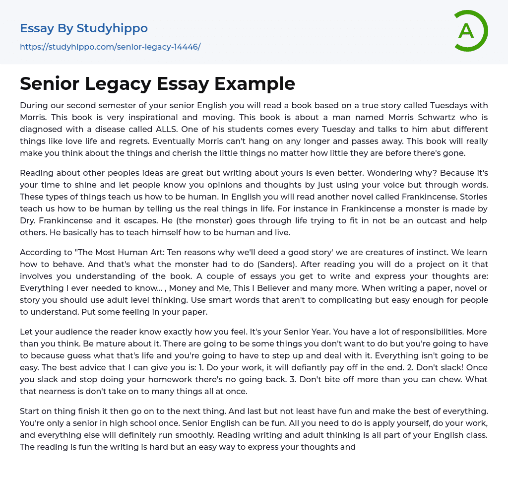 Senior Legacy Essay Example