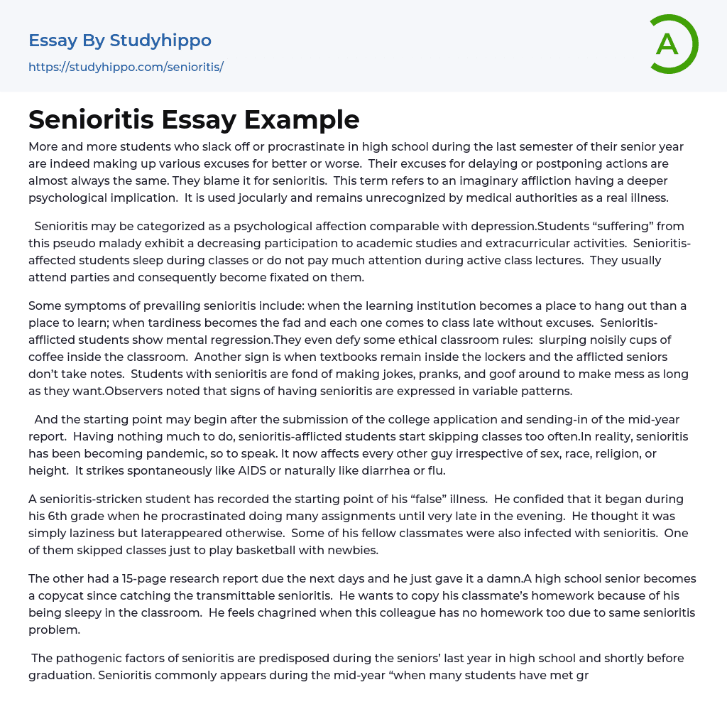Senioritis Essay Example