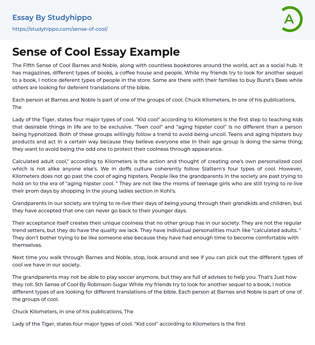 Sense of Cool Essay Example