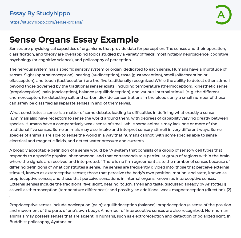 Sense Organs Essay Example