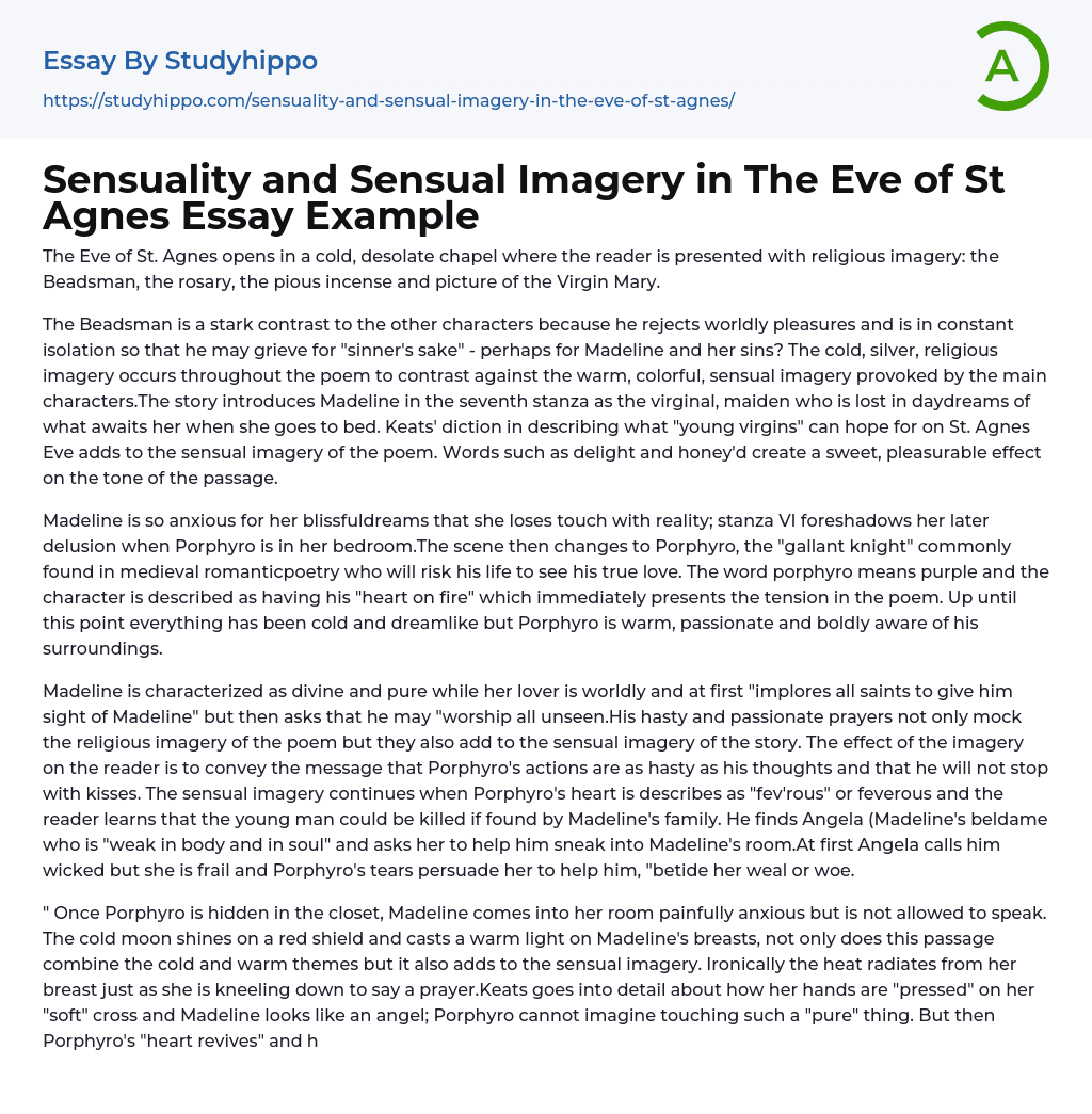 Sensuality and Sensual Imagery in The Eve of St Agnes Essay Example