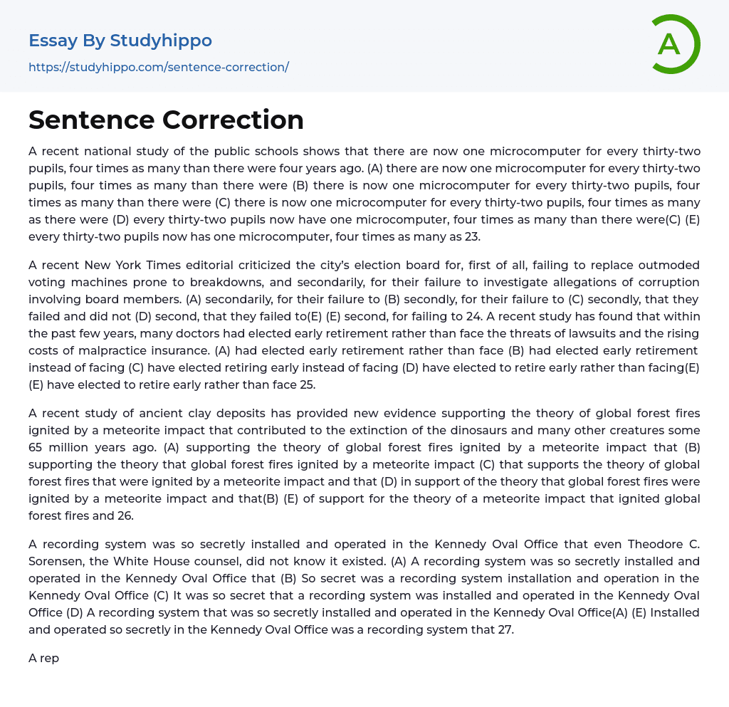 Sentence Correction Essay Example