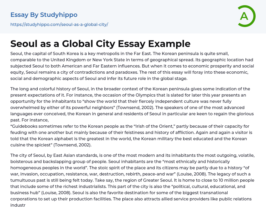 Seoul as a Global City Essay Example