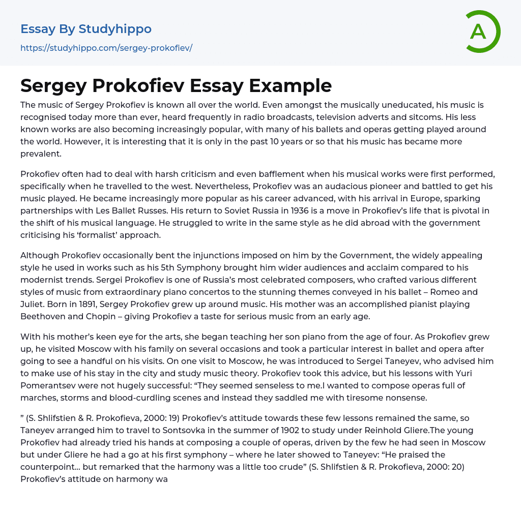 Sergey Prokofiev Essay Example