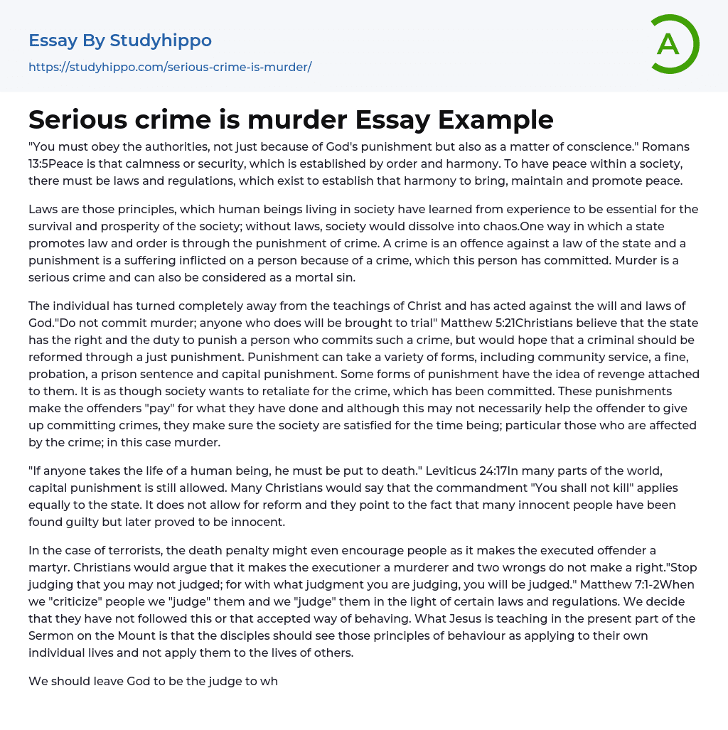 Serious crime is murder Essay Example
