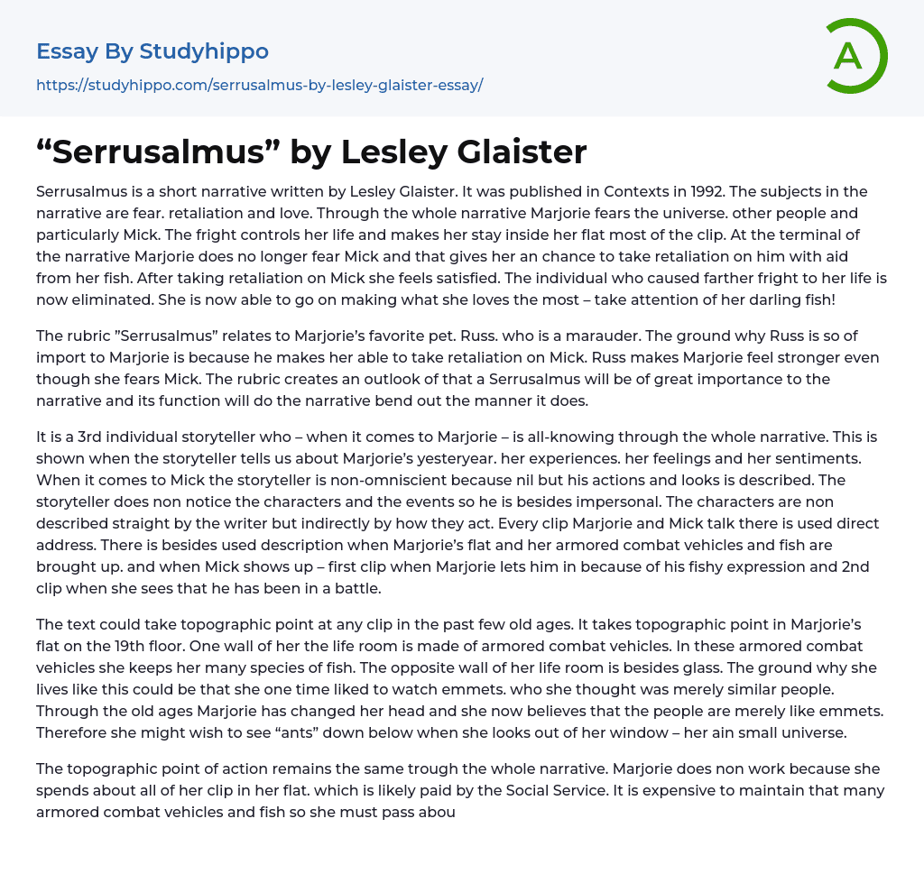 “Serrusalmus” by Lesley Glaister Essay Example