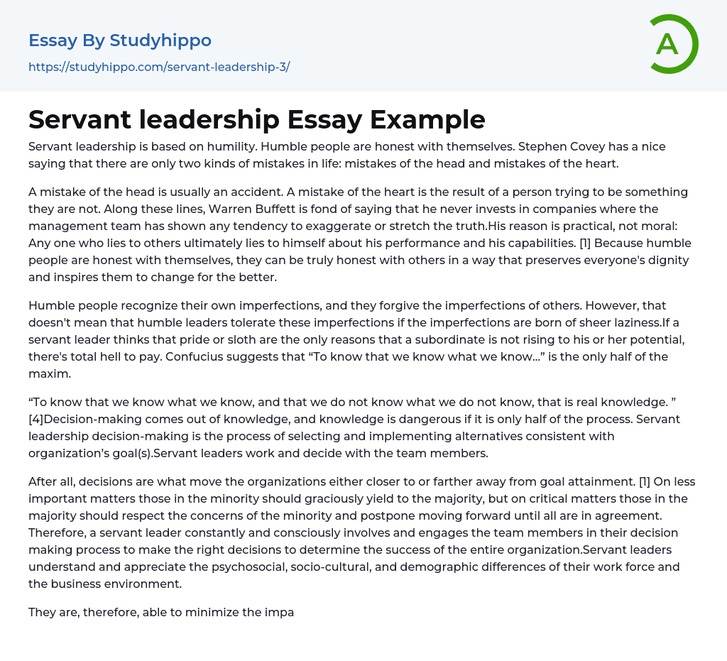 Servant leadership Essay Example
