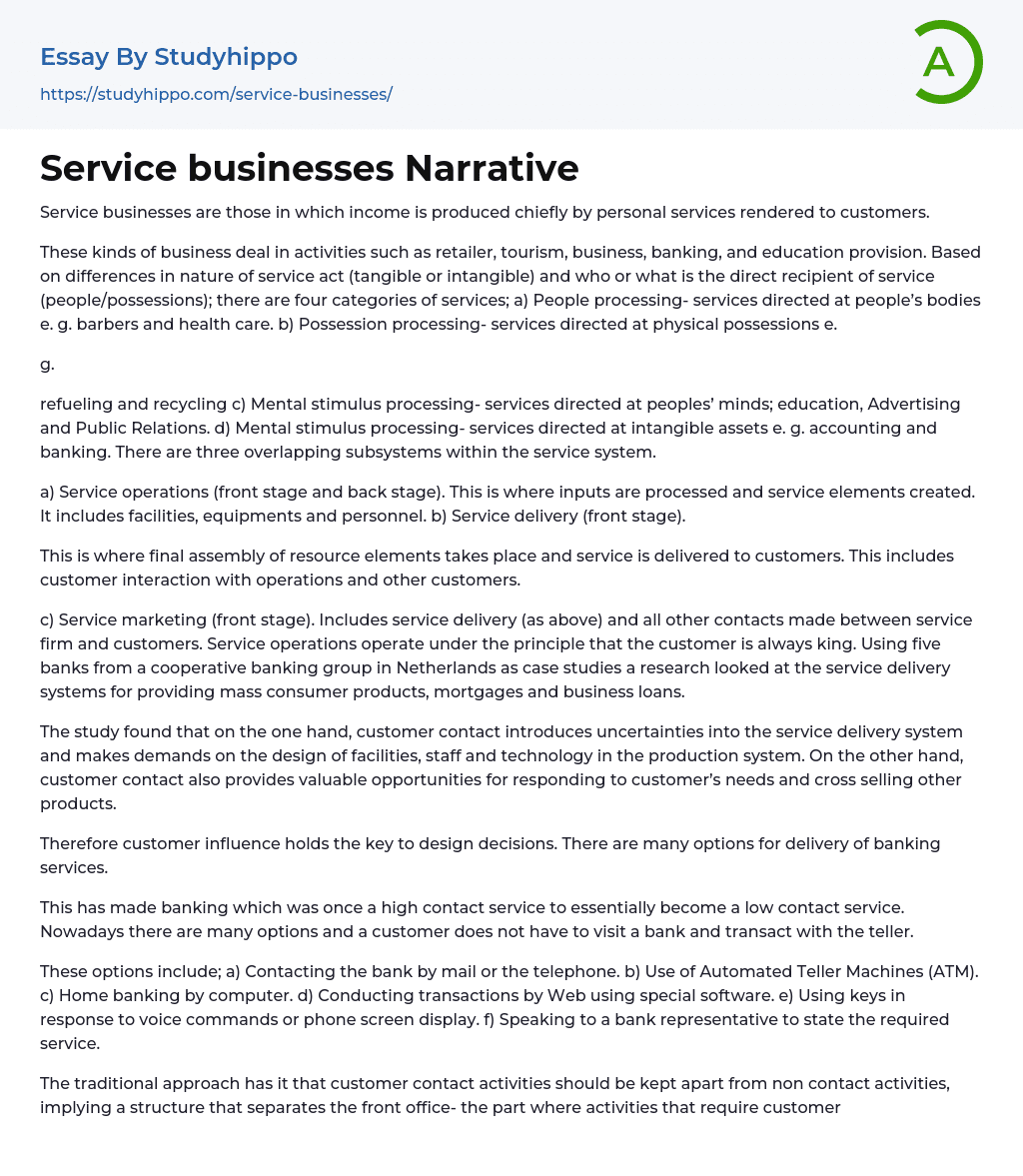 Service businesses Narrative Essay Example