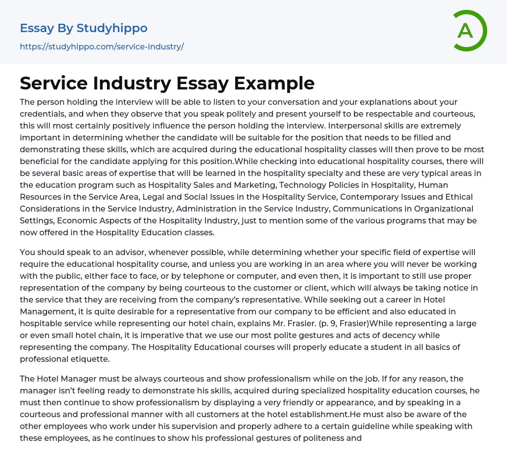 Service Industry Essay Example