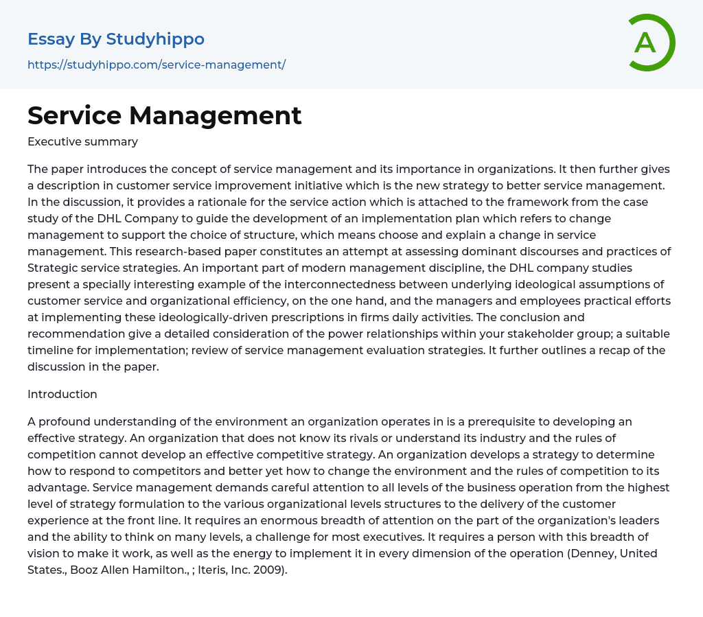 Service Management Essay Example