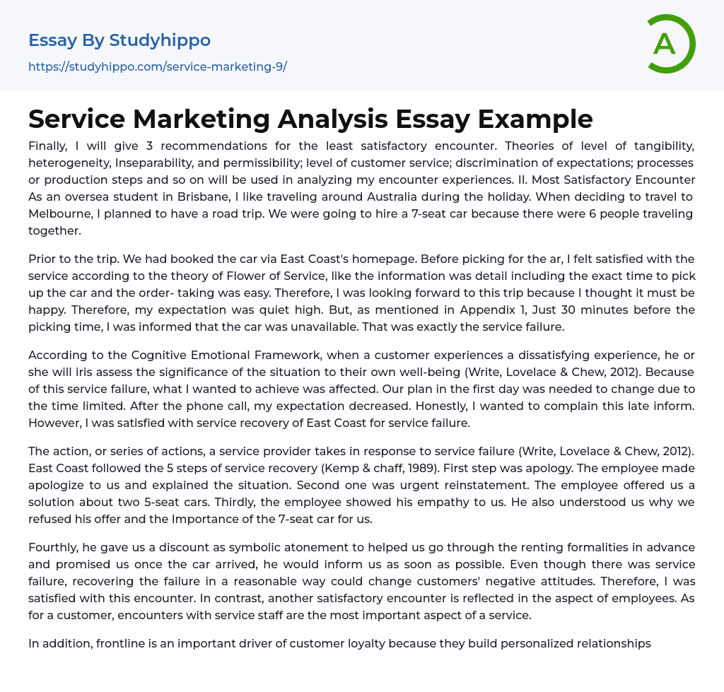 Service Marketing Analysis Essay Example