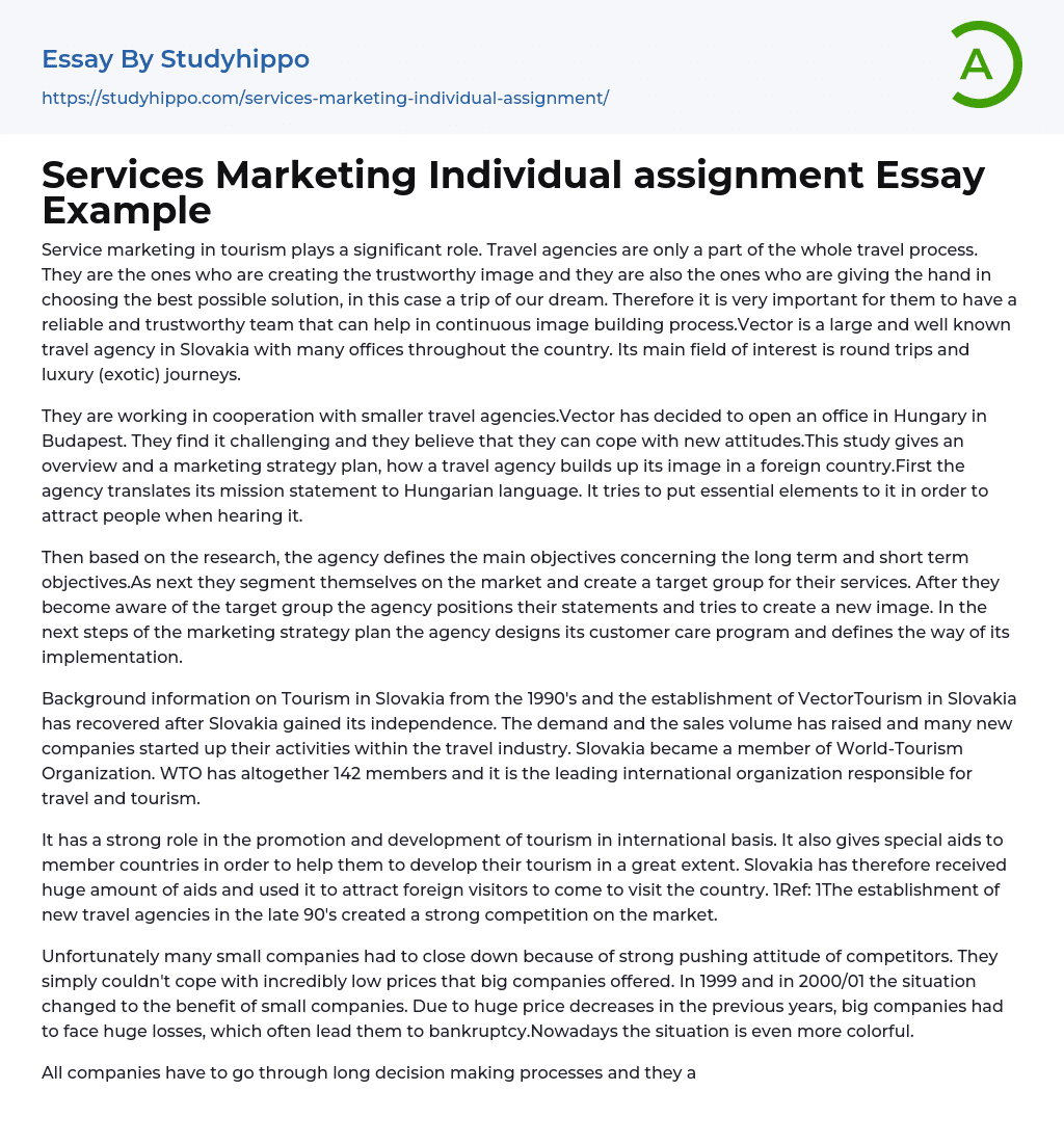 Services Marketing Individual assignment Essay Example