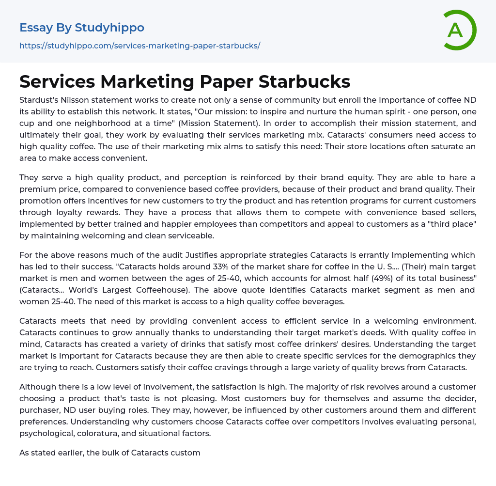 Services Marketing Paper Starbucks Essay Example