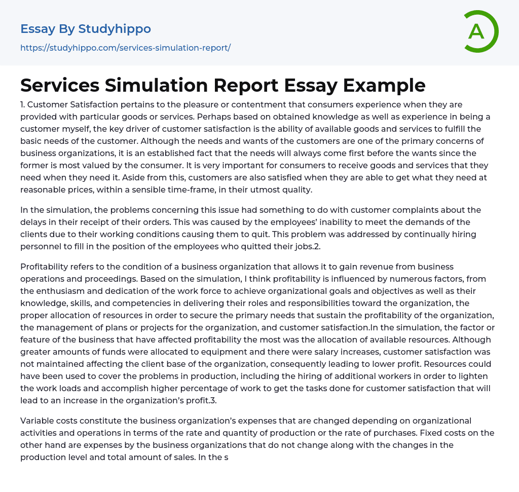 Services Simulation Report Essay Example