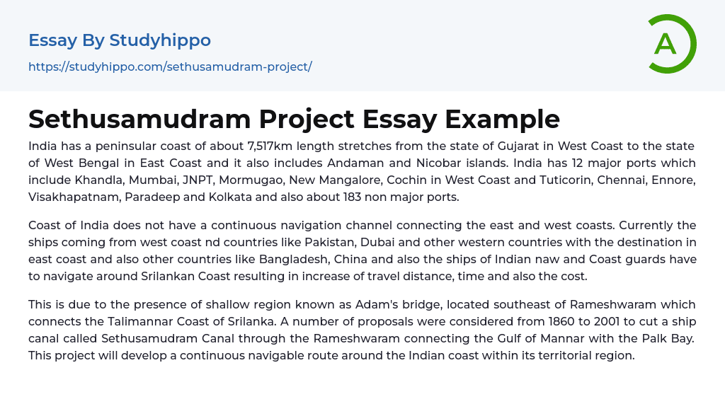 Sethusamudram Project Essay Example