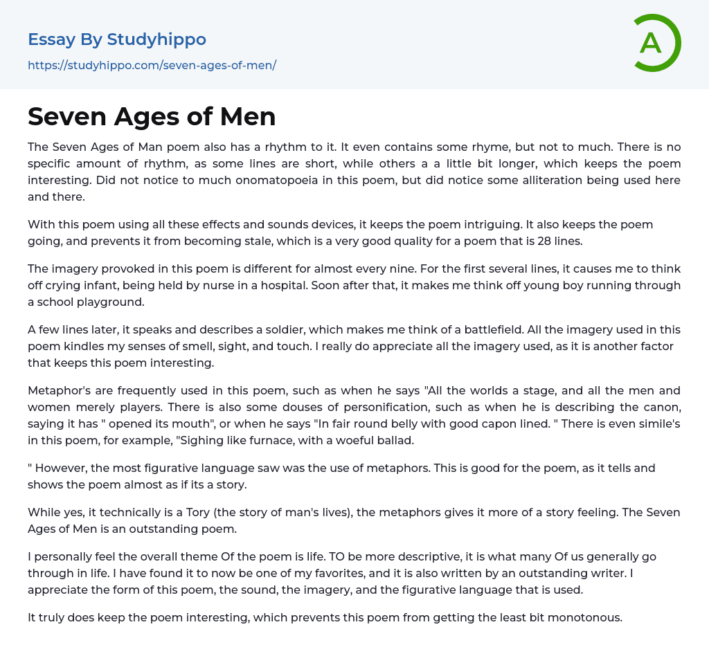 Seven Ages of Men Essay Example