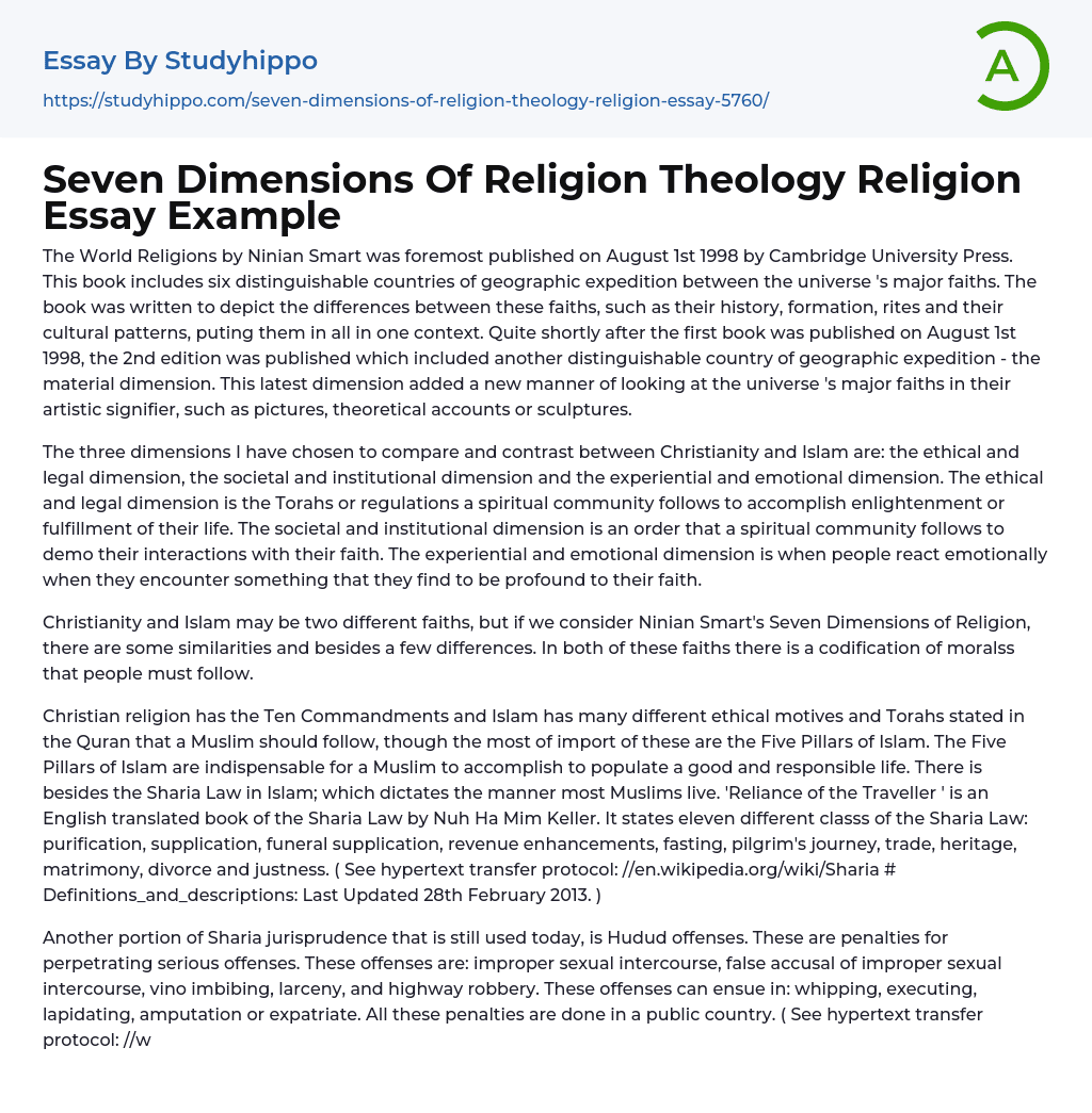 Seven Dimensions Of Religion Theology Religion Essay Example