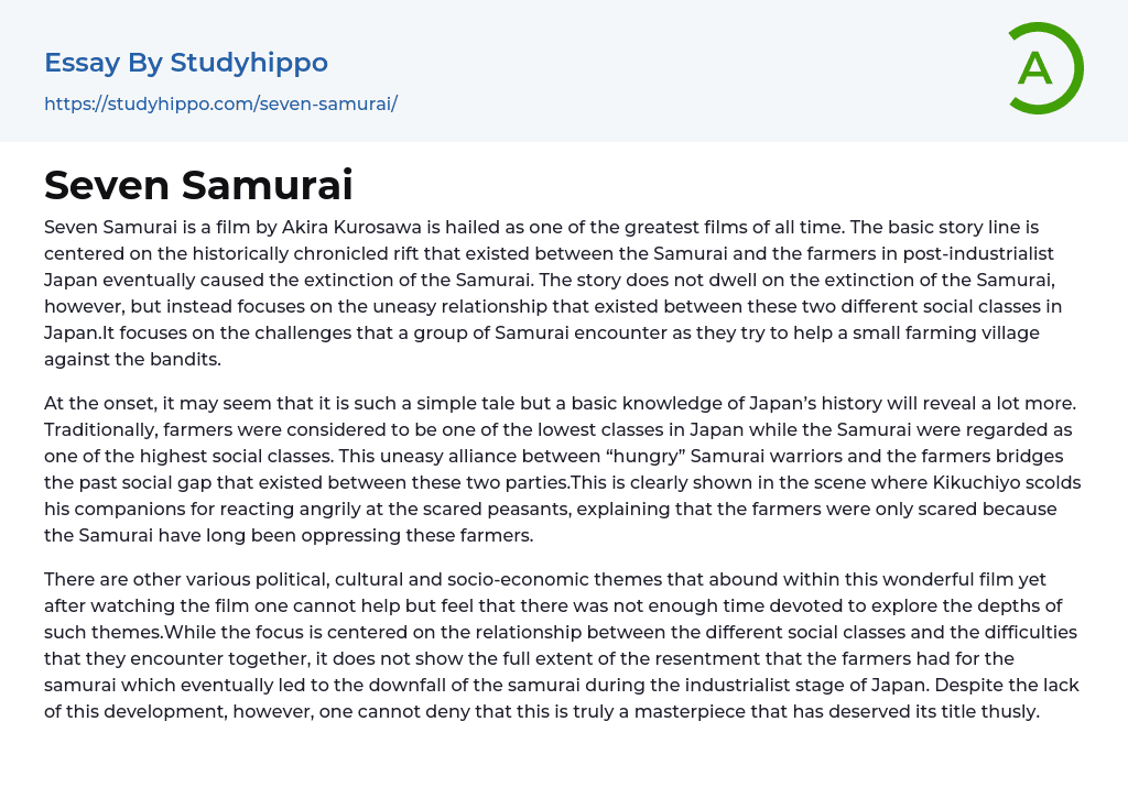 Seven Samurai Essay Example